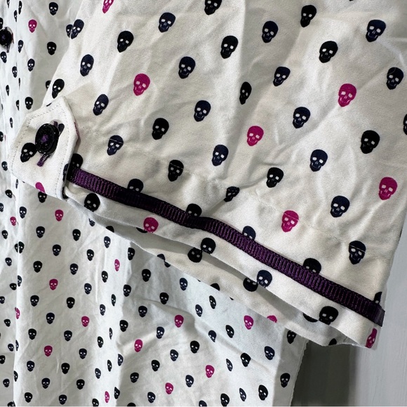 Maceoo Shirt Med White Italian Cotton Short Sleeve Galileo Skull Maczoo Purple - Picture 3 of 12